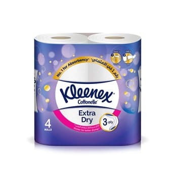 Kleenex Extra Dry Toilet Tissue Paper 3 PLY 4 Rolls x 160 Sheets Embossed Bathroom Tissue with Superior Absorbency