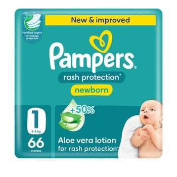 Pampers Rash Protection Taped Diapers Size 1 2-5kg + Jumbo Pack 66 Count