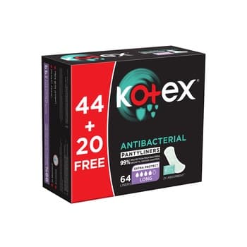 Kotex Antibacterial Panty Liners 99% Protection from Bacteria Growth Long Size 64 Daily Panty Liners