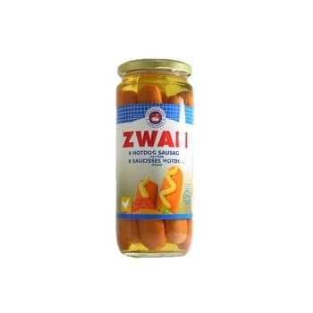 Zwan Hot Dogs Chicken Sausages 8 Sausages In Glass 520g