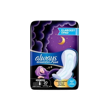 Always Dreamzz Pad Clean And Dry Maxi Thick Night Long Sanitary Pads with Wings 20 Count