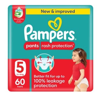 Pampers Rash Protection Pants Diapers Size 5 12-18kg + Giant Pack 60 Count