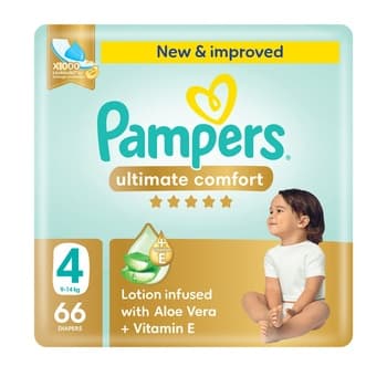 Pampers Ultimate Comfort Taped Diapers Size 4 9-14kg Giant Pack 66 Count