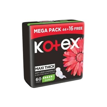 Kotex Maxi Protect Thick Pads Super Size Sanitary Pads with Wings 60 Sanitary Pads