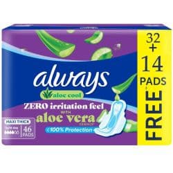 Always Aloe Vera Zero Irritation Feel Maxi Thick Large Sanitary Pads