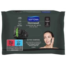 Septona Dermasoft Cleansing Wet Wipes Active Charcoal 20s