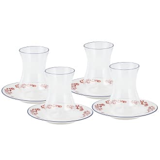 Bella Izmir Terra Cotta Glass Tea Cup with Saucer 4+4