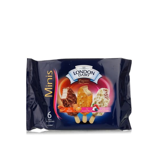 London Dairy Frozen Almond Caramel Biscuit Berry Mini Ice Cream 6 X 60Ml