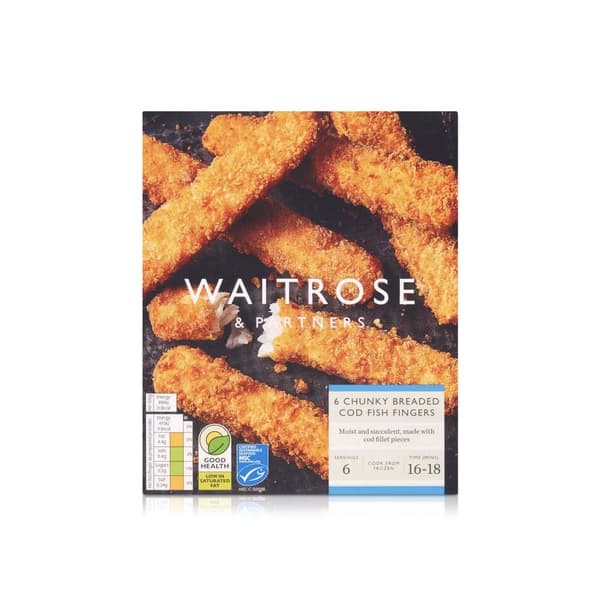 Waitrose Frozen Chunky Breaded Cod Fish Fingers 330g