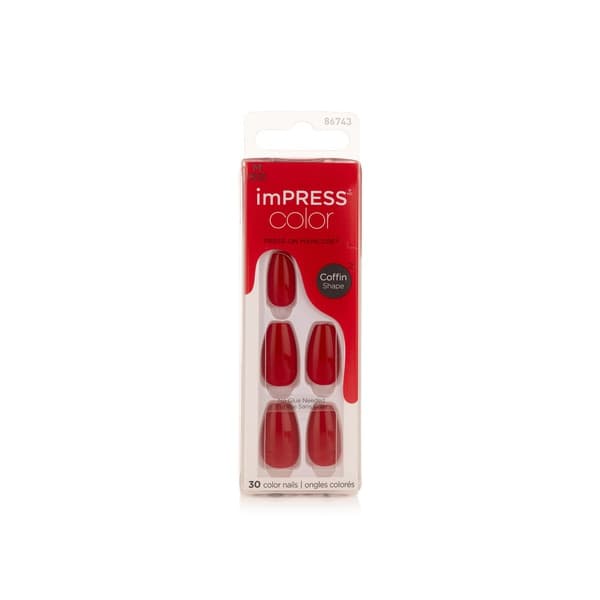 Kiss Impress Press-on Nails Coffin Shape Medium Reddy or Not