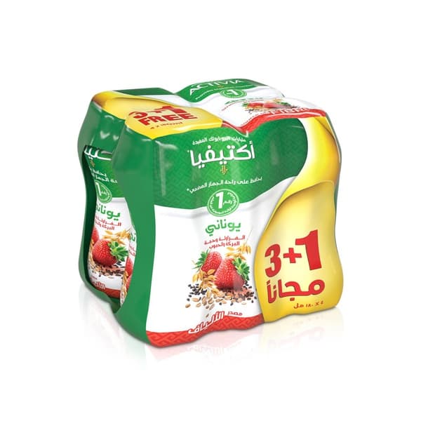 أكتيفيا يوغورت درينك يوناني بنكهة فراولة وبذور سوداء وحبوب 180ml x 4