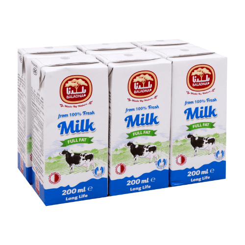 Baladna UHT Milk Full Fat Tetra Pack 6 x 200 mL