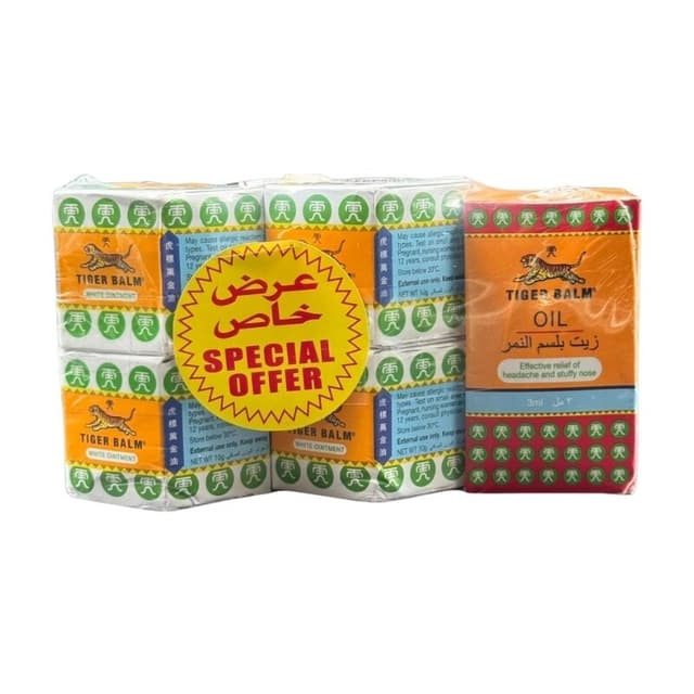 Tiger Balm White 4 x 10 g + Tiger Balm Oil 3 mL Free