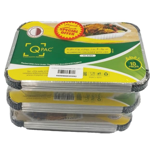 Q Pac Aluminium Container 8389 With Lids 10 Pc X3pkt