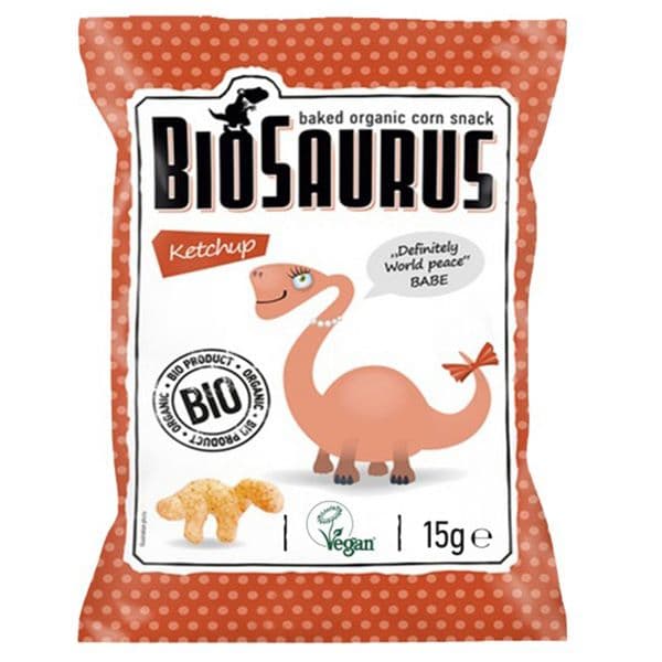 Biosaurus Baked Organic Corn Snack With Ketchup 15 G