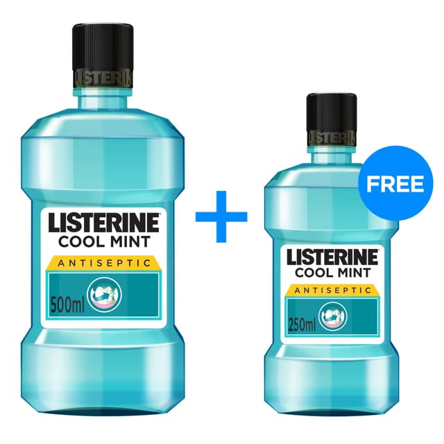 Listerine Cool Mint Mouthwash, 500ml + 250ml