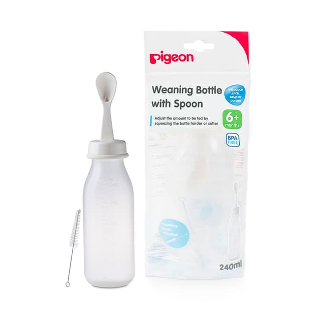 Pigeon 240ml Weaning Bottle with Spoon & Cleaning Brush (6+ Months), 1 Piece