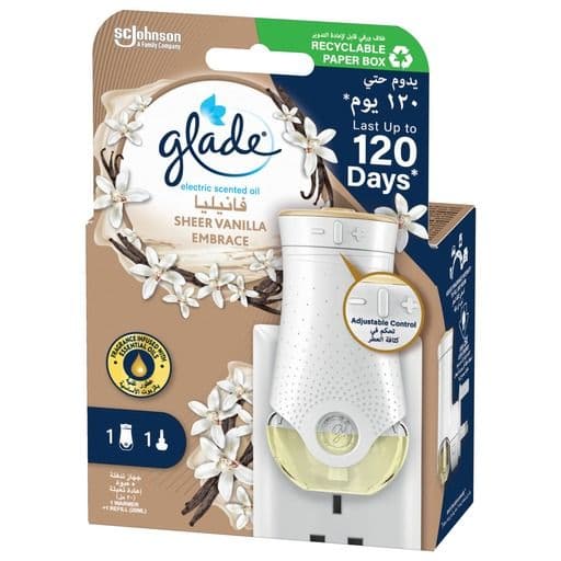 Glade Electric Scented Oil Warmer Plug In Sheer Vanilla Embrace Air Freshener, 20ml