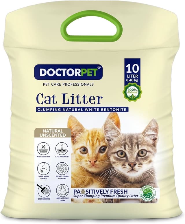 Doctor Pet Clumping Natural White Bentonite Unscented Cat Litter, 10L