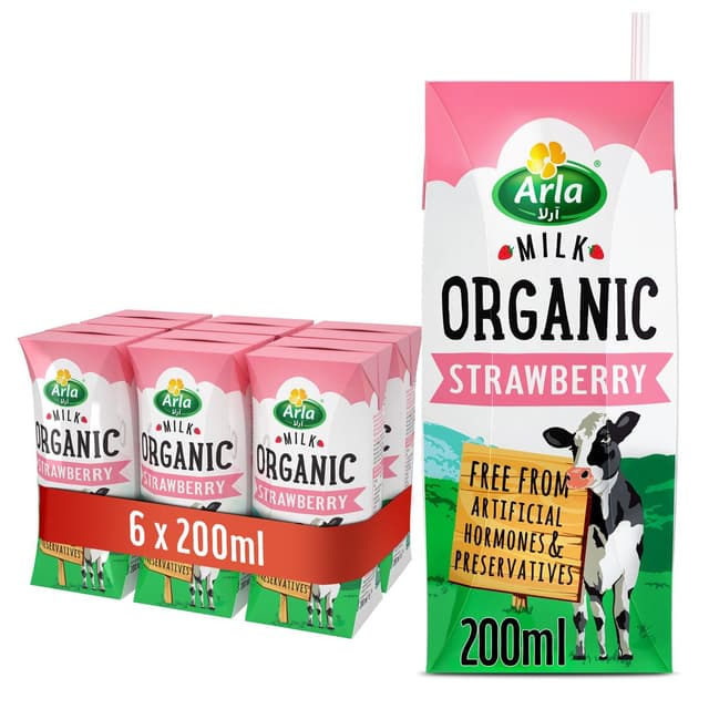 Arla Organic Strawberry Milk, 6x200ml