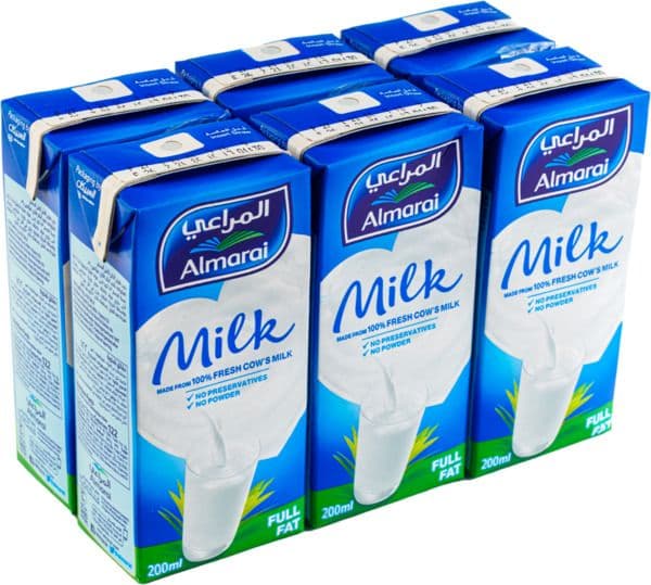 المراعي حليب كامل الدسم يو إتش تي مع فيتامينات مضافة، 6x200ml