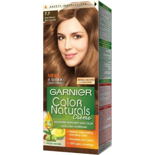 Garnier Color Naturals Nourishing Permanent Hair Dye Cream with Shea Butter, Avocado & Olive Oils Deer Brown 7.7, 1 Pack