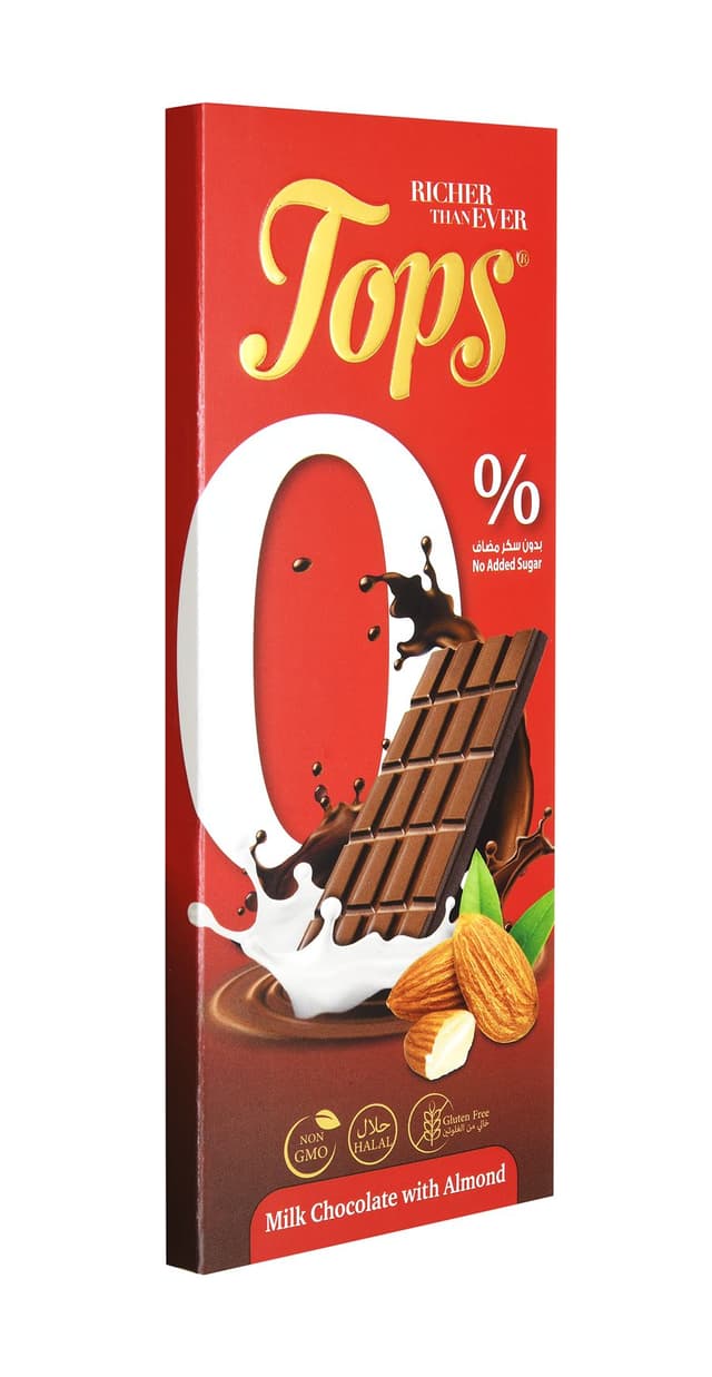 توبس شوغر فري ميلك شوكولاته ويذ ألمندز 60 g