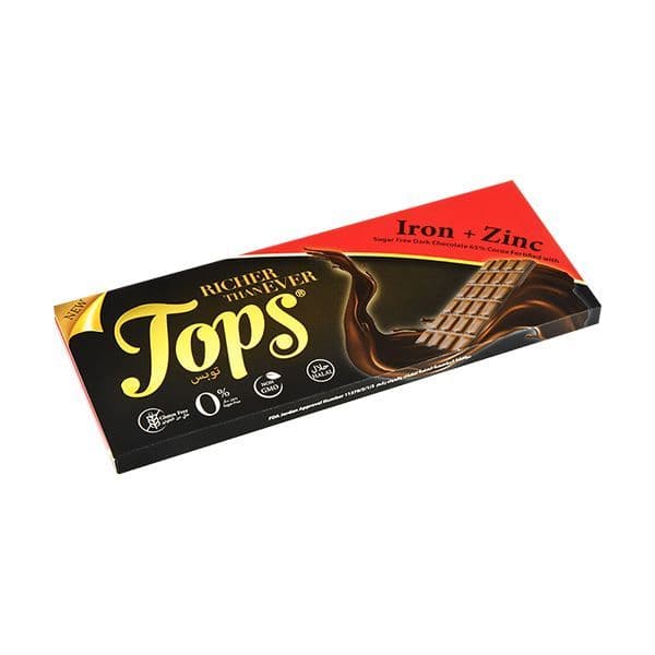 توبس شوغر فري دارك شوكولاته فورتيفايد ويذ زنك أند آيرون 60 g