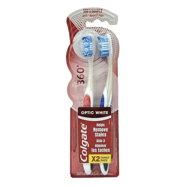 Colgate 360 Optic White Soft Toothbrush, 2 Pieces