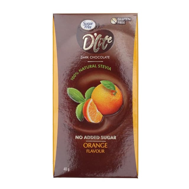 Sugar Free D'Lite No Added Sugar Orange Flavor Dark Chocolate, 40g