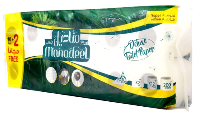Manadeel Toilet Roll 200 Sheets 10 + 2 Rolls