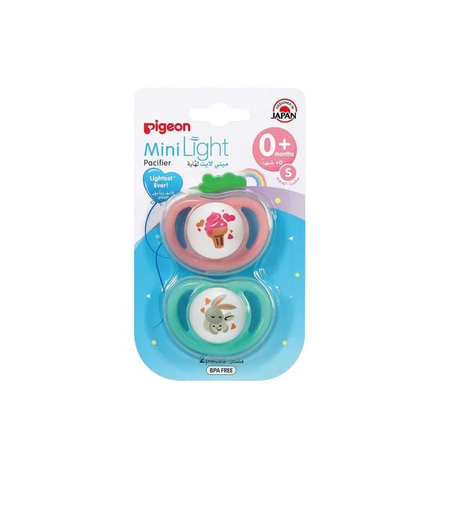 Pigeon Mini Light Small Pink & Green Pacifiers (0+ Months), 2 Pieces