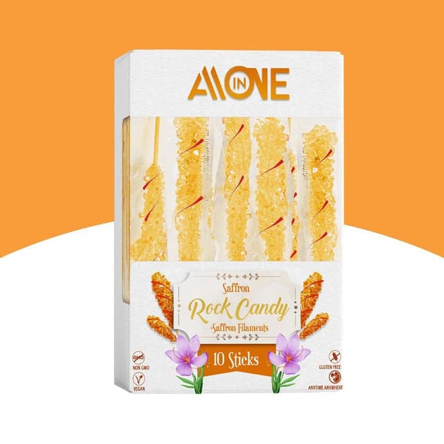 All in One Saffron Candy on Stick with Saffron Filaments, 10 pcs