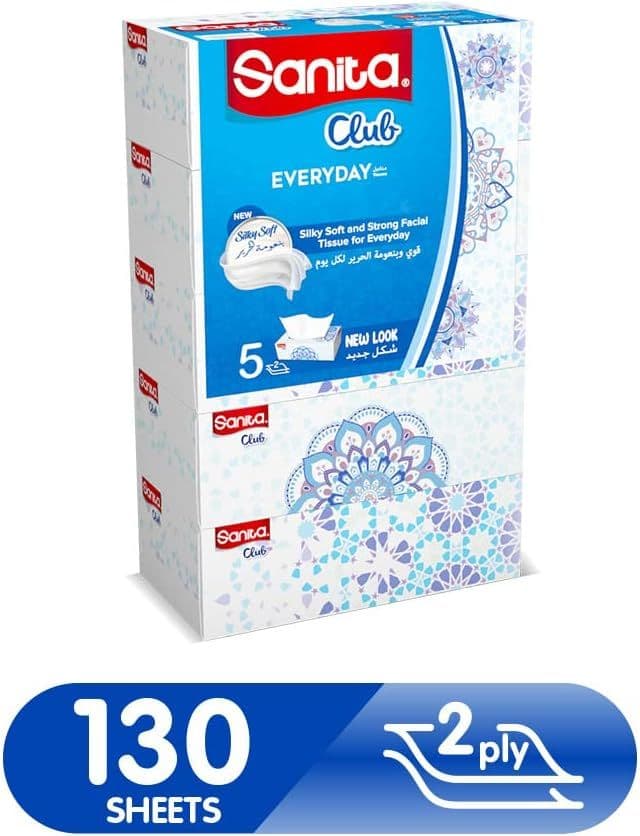 Sanita Club 2Ply Facial Tissue Box, 5x130 Sheets