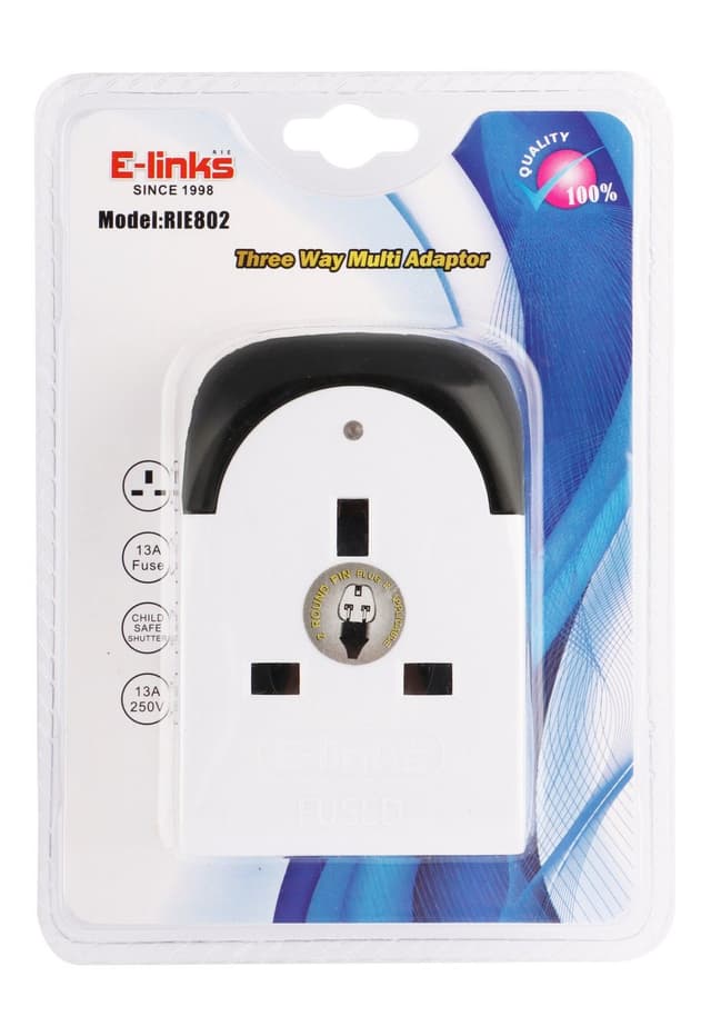 E-links 3 Way Multi Adaptor Socket - White, 1 Piece