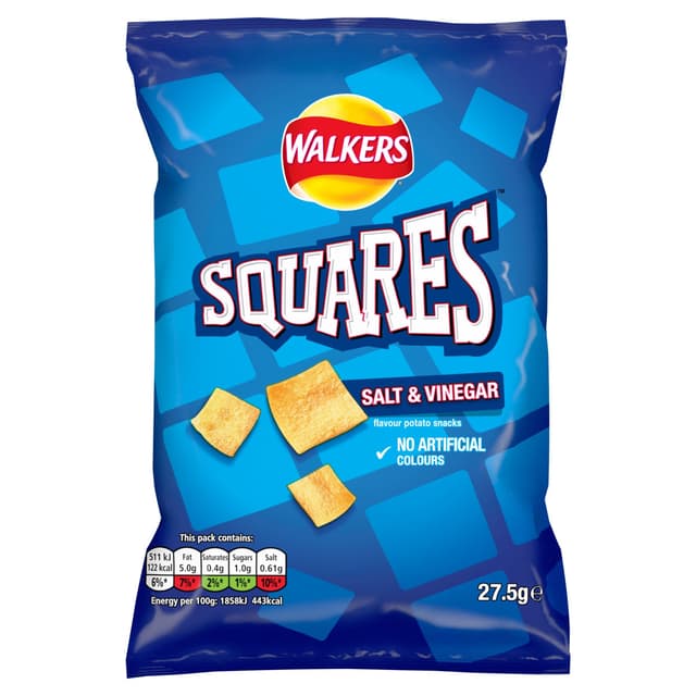 Walkers Squares Salt & Vinegar Snacks Crisps, 27.5g