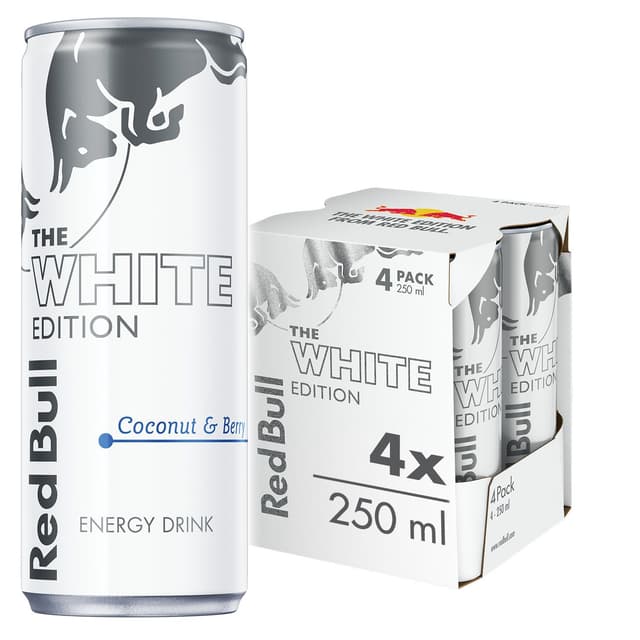 ريد بول الإصدار الأبيض جوز الهند والتوت مشروب طاقة، 4x250ml