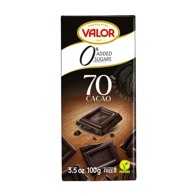 Valor 70% Dark Chocolate - No Added Sugar, 100g