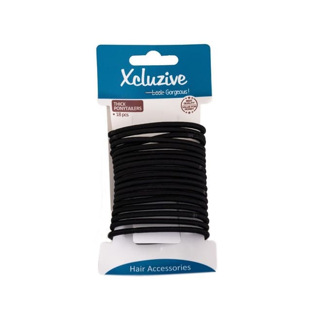 Xcluzive Black Thick Pony Tailers, 18 Pieces