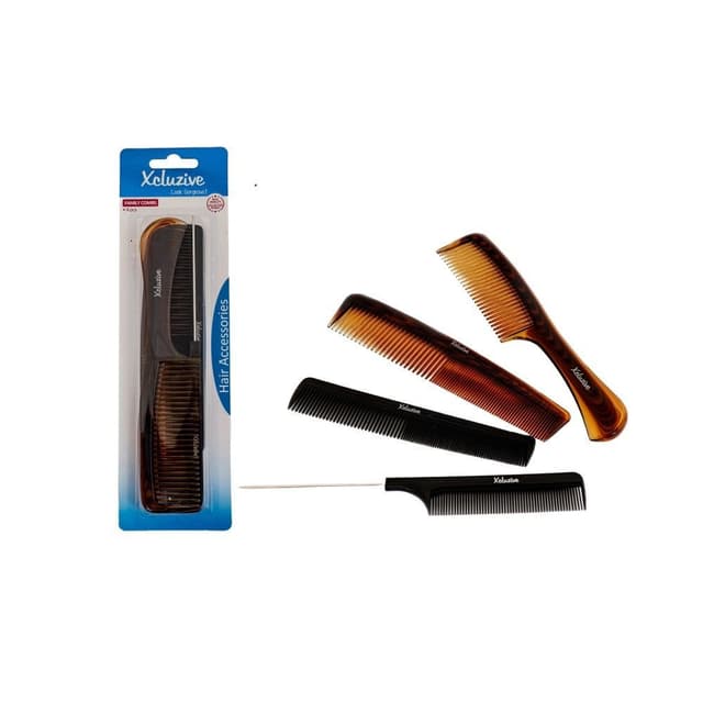 Xcluzive Brown Family Combs Pack, 4 Pieces