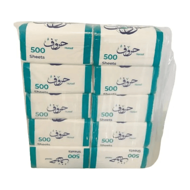 Huroof Facial Tissue Nylon 1Ply, 10x500 Sheets
