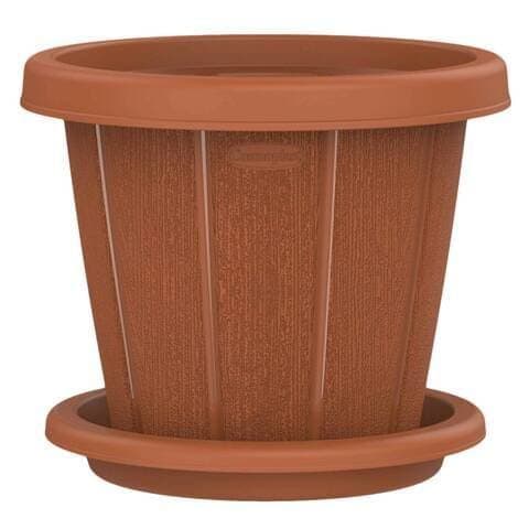 Cosmoplast Woodgrain Flower Pot with Tray, 14 inch