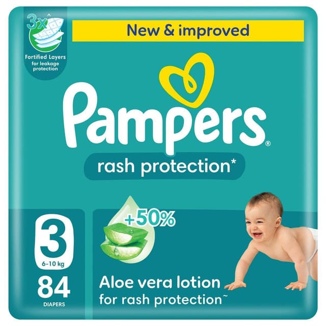 Pampers Rash Protection Taped Diapers, Size 3, 6-10kg, Jumbo Pack, 84 Pieces