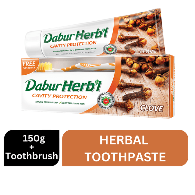 Dabur Herbal Cavity Protection Clove Toothpaste, 150g + Toothbrush