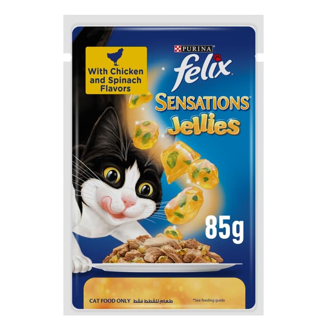 Purina Felix Sensations Jellies Cat Food with Chicken and Spinach Flavors