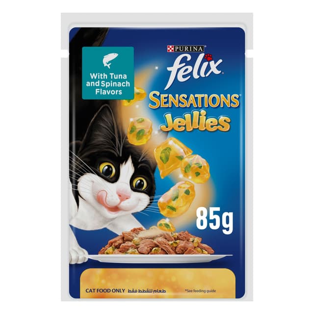 Purina Felix Sensations Jellies Cat Food with Tuna & Spinach Flavors Jellies