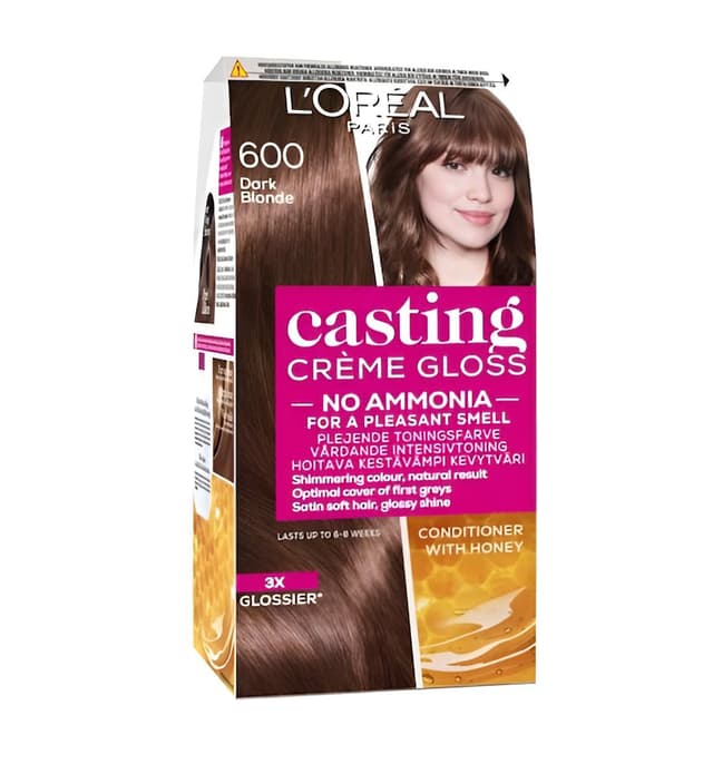 L'Oreal Casting Creme Gloss Hair Dye with Coconut Oil Conditioner Dark Blonde 600, 1 Pack