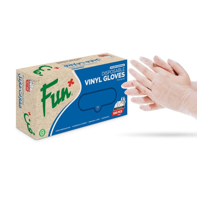 Fun Medium, Vinyl Gloves with Powder (100 Pcs)