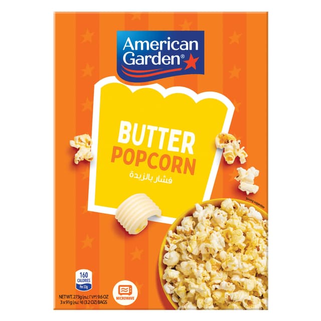American Garden Microwave Butter Popcorn, 273g