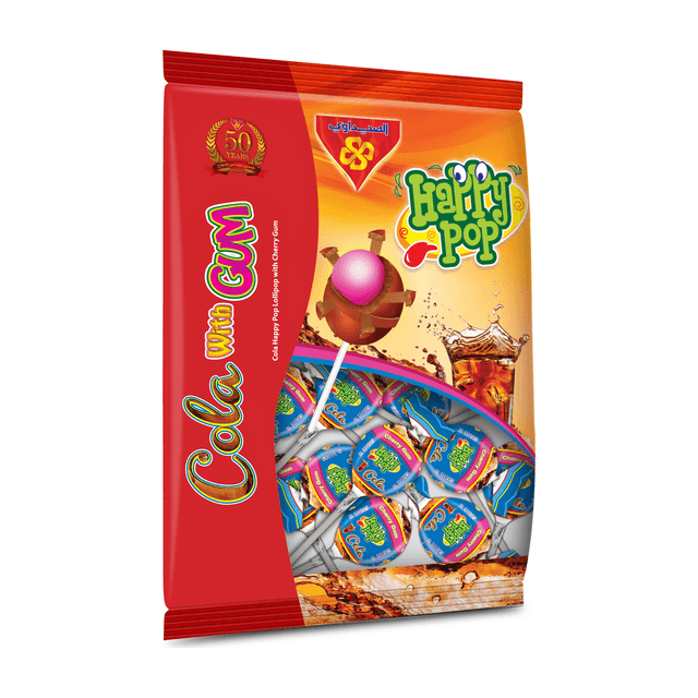 Al-Seedawi Happy Pop Cola Lollipop with Gum Bag, 10x11g
